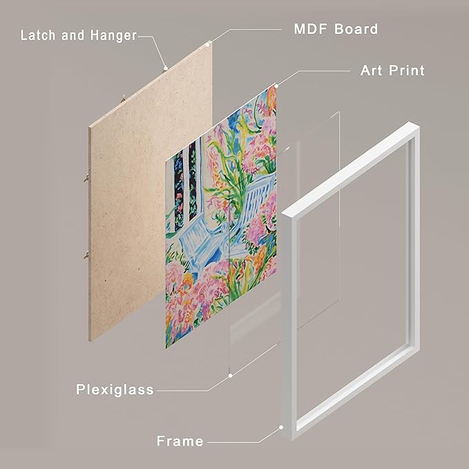 SIGNWIN Framed Tropical and Floral Bright Botanical Preppy Room Decor Pink Decor Digital Art Modern Art Decorative Multicolor Scenic for Bedroom - 11"x14"x4 White