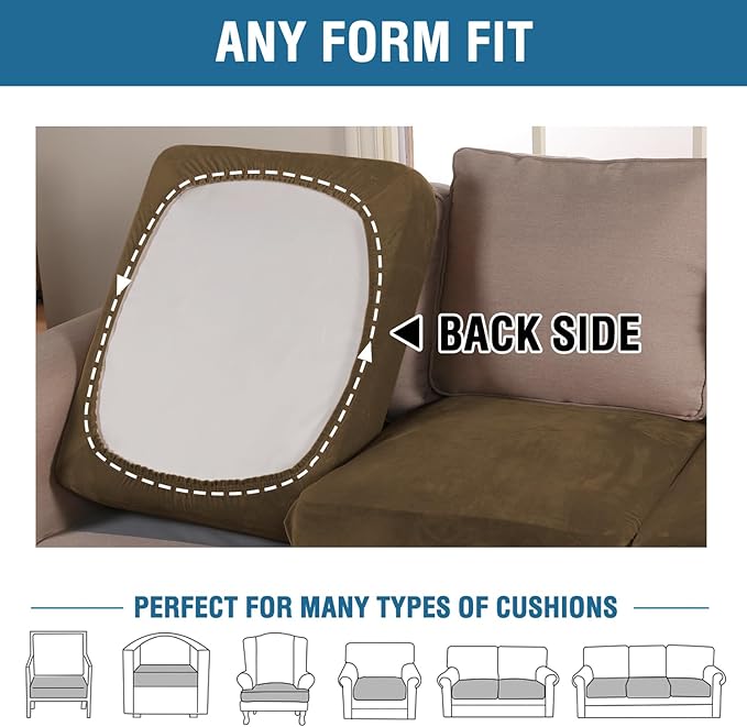 H.VERSAILTEX Velvet Stretch Couch Cushion Cover Plush Cushion Slipcover for Chair Loveseat Sofa Cushion Furniture Protector Seat Cushion Sofa Cover (2 Piece Medium Sofa Cushion Covers, Bronze Brown)