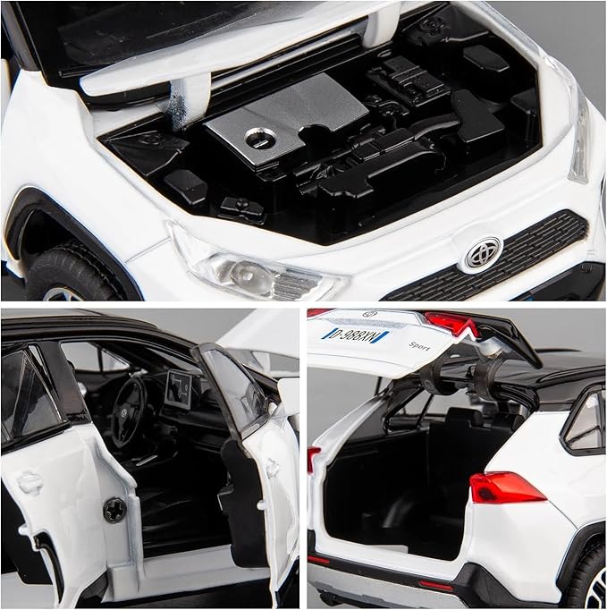 Model Car Compatible 1/32 RAV4 Toy Car Alloy Diecast Collectible Model with Light and Sound Toy Vehicle for Boys Kids Toddler Gift White Car