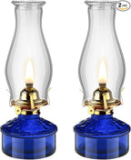 Tuanse 2 Pcs Oil Lamps for Indoor Use Vintage Hurricane Emergency Glass Oil Lamps Large Lantern Classic Decorative Oil Lamp for Home Tabletop Emergency Lighting Supplies(Royal Blue)