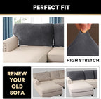 PrinceDeco Sectional Couch Covers Velvet Cushion Covers for Sectional Couch Cushion Covers for Sectional Sofa Separate Sectional Sofa Slipcovers Washable(1 Chaise Back+ 2 Sofa Back,Grey)