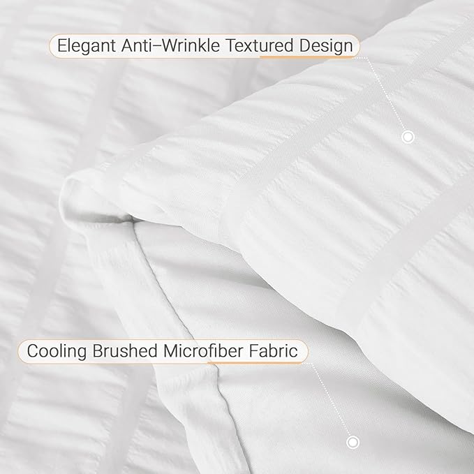 MUXHOMO 7 Pieces King Comforter Set, Seersucker Bed in a Bag King Size, All Season Luxury Bedding Set with Comforter, Flat Sheet, Fitted Sheet, Pillowcases & Shams, White