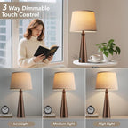 Seealle Modern Table Lamps Set of 2 - Touch Bedside Lamp for Nightstand with USB C+A,3-Way Dimmable Brown Nightstand Lamps for Living Room Bedroom End Table with Oat Shade(Bulb Included)