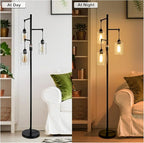 Airposta Industrial Floor Lamp with On/Off Dimmable Switch, 3-Head Rustic Tree Standing Lamp, Edison Bulb 40W Retro Tall Glass Floor Light for Living Room, Reading, Office, Bedroom, Black