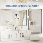 WEER Black Metal Framed Mirror, 60X36 Inch Rectangular Matte Black Wall Mirror for Bathroom, Rounded Corner Black Bathroom Vanity Mirror, Tempered Glass, Anti-Rust, Hangs Horizontal or Vertical