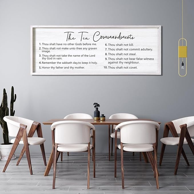 The Ten Commandments Rustic Bible Verse Framed Wall Art, 40''×15'' Positive Religious Christian Saying Sign for God Jesus Christ Prayer, Vintage Horizontal Holy Inspirational Catholic Scripture Decor