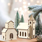 Hiboom 24 Pcs DIY Christmas Village Sets Wood Rustic Church Christmas Mini Wooden House Gift for Winter Xmas Party Crafts Decorations