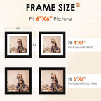 FIXSMITH 6x6 Picture Frame Set of 4, Photo Frame with HD Plexiglass, Display Pictures 4x4 with Mat or 6x6 Without Mat Multi Picture Frames Collage for Tabletop or Wall Display, Black