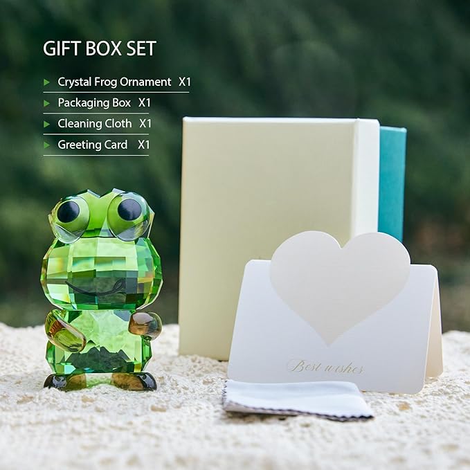 Crystal Frog Figurine - Art Glass Animals Desk Decor & Home Office Ornament, Handmade Collectible Gifts for Frog Lovers