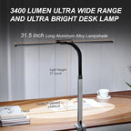 G Keni 3400 Lumen Architect Desk Lamp with Clock for Home Office, 31.5″W x 27″H, Ultra Bright Auto-Fill Brightness Desk Lamps with Timer, Gooseneck Touch LED Light for Work/Study/Read (Clamp)