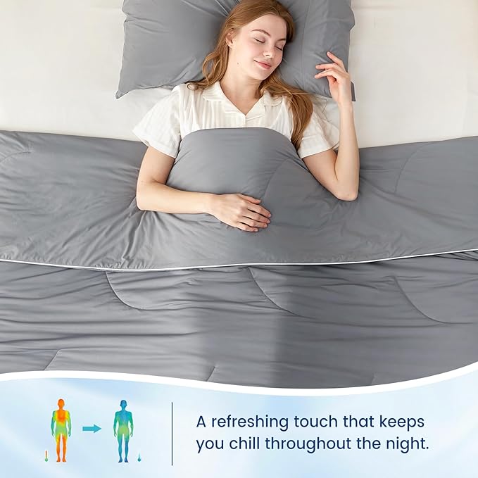 Cozy Bliss Cooling Comforter Twin Size Dual-Sided, Ultra-Soft Cooling Blankets for Hot Sleepers and Night Sweats, Breathable Lightweight Silky Smooth, Dark Grey