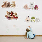 4 Pack Clear Acrylic Floating Shelves for Wall, 15'' Plastic Wall Mounted Display Shelf Kids Bookshelf and Spice Organizer for Bedroom, Living Room, Kitchen, Bathroom, Office