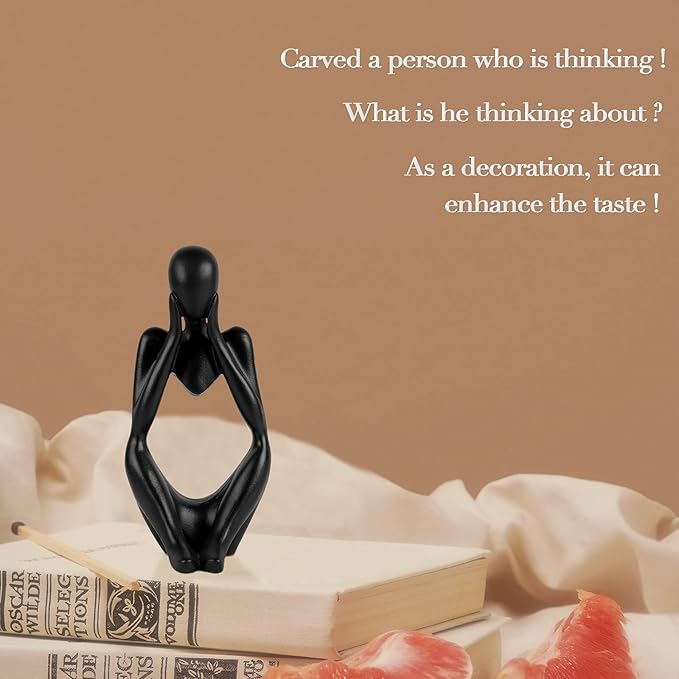 Sandstone Resin Thinker Style Abstract Sculpture Statue Collectible Figurines Home Office Bookshelf Desktop Decor (Small Black, Focus)