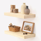 Marsmiles Natural Wood Floating Shelves for Wall - Small Wood Floating Shelves Set of 2-16 Inch Wide x 7.7 Inch Deep x 1.6 Inch Thick Wooden Shelves for Room Wall