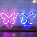 BRIGHTDECK 2 Pack Butterfly Neon Signs, LED Pink Butterfly Sign Battery or USB Powered Decoration Lamp, Neon Lights Heart Decor for Valentines Day, Bedroom, Wedding, Party, Pink Room Decor