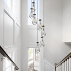 Raindrop Pendant Lights Kitchen Island Teardrop Black Hanging Light Fixtures Clear Solid Glass Pendant Light Modern Chandeliers for Dining Room Porch Corridor Living Room(7-Light)