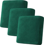 H.VERSAILTEX Velvet Stretch Couch Cushion Cover Plush Cushion Slipcover for Sofa Cushion Furniture Protector Seat Cushion Sofa Cover (3 Piece Sofa Cushion Covers, Vintage Green)