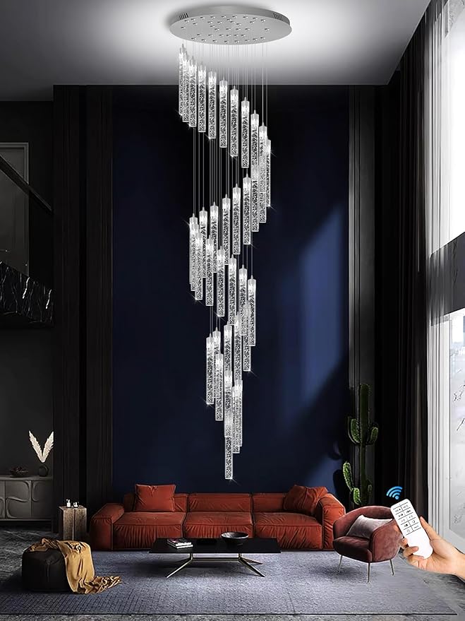 Chandeliers for Living Room 38-Lights Modern Crystal Light Extra Large Chandelier Light Fixture Entryway Foyer High Ceiling Chandelier Lighting with Sloping Ceiling