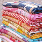 Shri Radhey Empire Indian Vintage Kantha Quilt Handmade Throw Reversible Blanket Bedding Cotton Fabric Bohemian Assorted Quilt 85X55 Inch 1 Pcs Lot