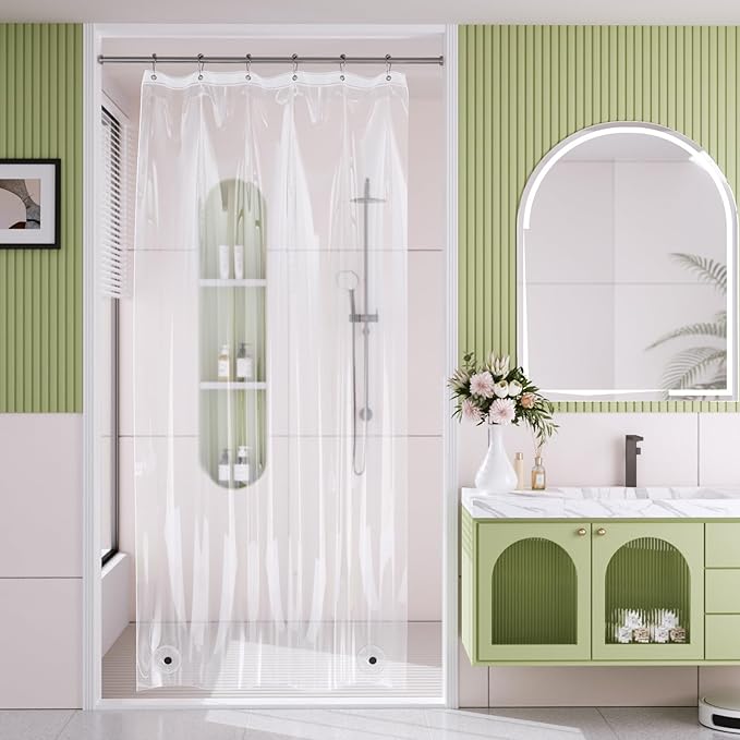 AmazerBath Stall Shower Curtain Liner, 36x78 Clear Shower Curtain Liner, Long Waterproof Plastic Shower Liner, Lightweight PEVA Shower Curtain with 2 Magnets and 6 Rustproof Metal Grommets