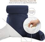 Nestl Reading Pillow Large Bed Pillow, Back Pillow for Sitting in Bed Shredded Memory Foam Chair Pillow, Reading & Bed Rest Pillows Navy Blue Back Pillow for Bed, Bed Chair Arm Pillow with Pockets