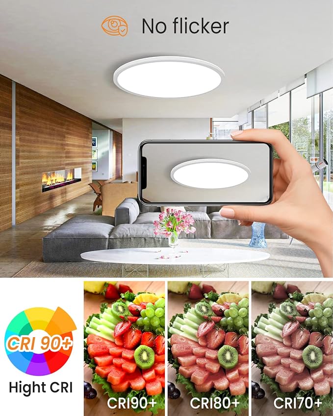 slochi 15.4 Inch Flush Mount Ceiling Light, 36W 3200lm Ultra Thin LED Ceiling Light, 3000K/4000K/6500K 3 Color Temperature Low Profile Ceiling Light Fixtures for Bedroom, Kitchen, Living Room, Closet