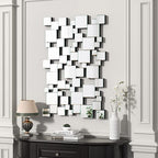 KOHROS Large Silver Wall Mirrors Decorative 48×32 Inch Modern Art Geometric Patchwork Mirror for Wall Decor, Living Room & Entryway Decor, 3D Space - Extending Wall - Mounted Mirror