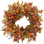22 inch Artificial Fall Wreaths for Front Door,Autumn Wreath with Pumpkin and Maple Leaves Suitable for Indoor Outdoor Wall Porch Harvest Festival Thanksgiving Day Farmhouse Holiday Decor.