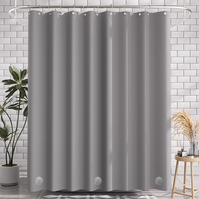 AmazerBath Shower Curtain Liner, 72x78 Grey Shower Curtain Liner, Cute Plastic Shower Curtain Liners, Lightweight Waterproof PEVA Gray Shower Curtains for Bathroom with Magnets and 12 Grommet Holes