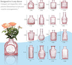 Glass Bud Vases Set of 16 - Pink Assorted Small Mini Glass Vases for Flowers, Crystal Vintage Vase Set, Bulk Centerpieces for Table Décor, Wedding, Home and Events (Pink, 16 Pcs)