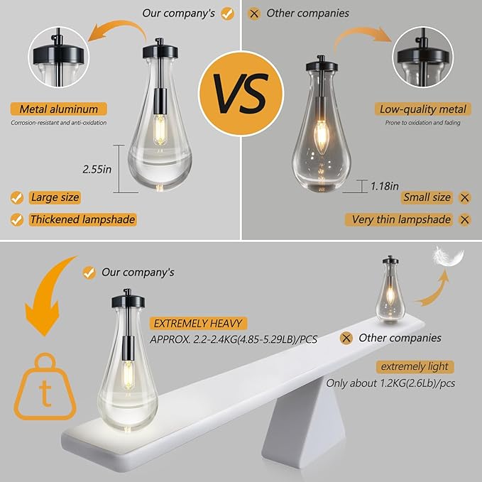 Raindrop Pendant Lights Kitchen Island Teardrop PlatingBlack Hanging Light Clear Solid Glass Pendant Light Modern Chandeliers for Dining Room Porch Corridor Living Room(PlatingBlack 1-Pack)