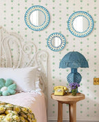 TEIPAI Handmade Mother of Pearl Mirror for Wall Decor, 3PCS Round Decorative Mirrors for Beach Nautical Home Hotel Coffee Shop, Natural Plate Art Hanging Sculpture for Dorm Apartment Entryway (Blue)