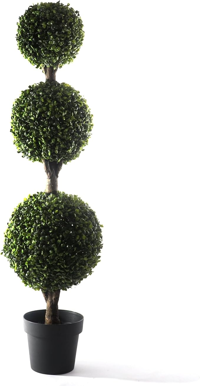 Bornbridge 4' Boxwood Ball Tree - Lifelike Artificial Outdoor Plant, UV and Water Resistant, Enhances Patio or Porch Decor
