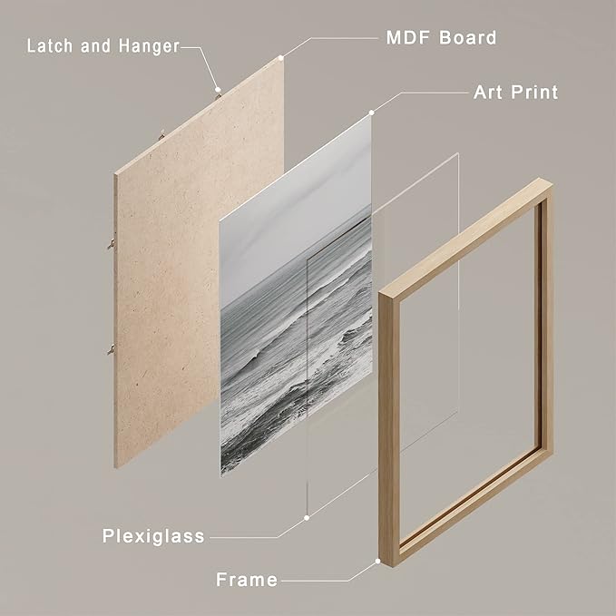 SIGNWIN Framed White Minimal Ocean Beach Seashore Coastals Wall Art, Set of 4 Landscape Colorful Wall Decor Prints, Nature Wilderness Wall Décor for Living Room, Bedroom - 12"x16" Natural