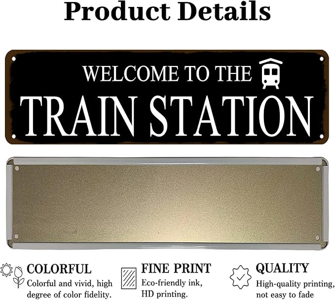 Rustic Train Station Sign Vintage Metal Tin Sign Welcome To The Train Station Signs Train Decor Home Bar Pub Poster Wall Art Decorative 4x16 Inch