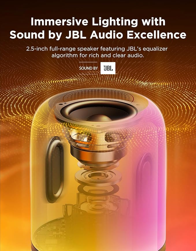Govee Table Lamp 2 Pro x Sound by JBL, Smart Cordless Table Lamp with Speaker, Music-Light Sync, 16 Music Modes & 100+ Scene Modes, Work with Matter, DIY Customized Rechargeable Desk Lamp for Bedroom