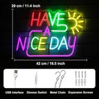 Have A Nice Day Neon Sign for Wall Colorful Letter Neon Light Sun LED Neon Lights Signs Dimmable Words Light Up Signs for Bedroom Living Room School Office Dorm Party Decor Kids Gifts