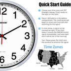 Geevon 12 Inch Atomic Wall Clock - Self-Setting Analog Clock with Automatic Time Sync - Battery Operated for Home Office School - Silver Frame