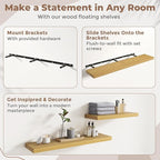 48 Inch Floating Shelves for Wall Set of 2, 8"D Wood Grain Bathroom Shelves with Invisible Brackets, Easy Install Engineered Wood Storage Shelves for Kitchen, Living Room, Bedroom, Oak Finish