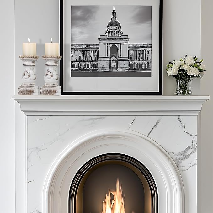 Candle Holder for Pillar Candle Set of 2, Farmhouse Wood Candle Holder, Rustic Wooden Candle Stand, Vintage Wooden Candlestick Holders Decorative for Living Room, Table Centerpiece, Washe White