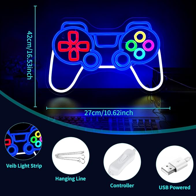 Game Neon Signs for Wall Decor Gaming Controller LED Neon Sign for Game Room Neon Light Sign for Wall Decor Birthday Party USB Powered Gamer Gifts for Teens Boys