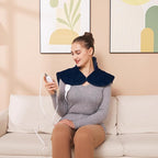 Ruqiji 19" x 24" Weighted Neck&Shoulder Heating Pad, 2.5lbs with 12 Temperature Settings&Countdown timer,Pain Relief for Neck/Shoulders/Menstrual Pain, Christmas Gifts for Women Men Mom Dad(Navy Blue)