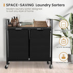 Laundry Hamper, Laundry Basket, Laundry Sorter with 2 Removable Bags, Clothes Basket with 2 Compartments, Wheels, Shelf for Laundry Room Bathroom Bedroom (2 Bags-Black)