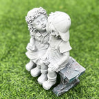 Elenon Boy and Girl Garden Statue Outdoor Decorative, Couple First Kiss Garden Sculpture for Yard Patio Art Flower Bed Decoration, 8 1/4" L x 4 3/4" W x 9" H