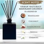 Urban Naturals Mahogany Coconut Reed Diffuser Oil Set – Mahogany, Coconut, Sandalwood, Vanilla & Oakmoss – 5 Ounce Sleek Black Rectangular Refillable Glass Bottle – Made in The USA