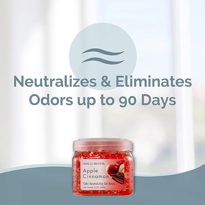 SMELLS BEGONE Odor Eliminator Gel Beads - 12 oz, Pack of 6 - Eliminates Odor in Bathrooms, Cars, Boats, RVs & Pet Areas - Air Freshener - Made with Essential Oils - Apple Cinnamon Scent