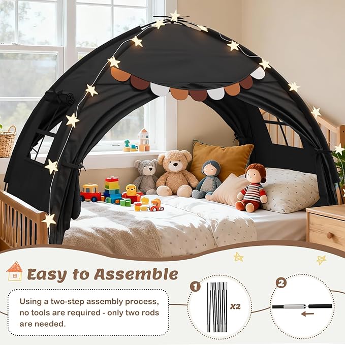 Bed Tent Twin Full Size Bed Tent for Kids Foldable Bunk Canopy Tents Privacy Space Blackout Toddler Sleeping Tents Breathable Portable Cottage Drafty Room for Indoor Bedroom