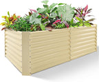 Land Guard 8×4×2ft Galvanized Raised Garden Bed, Planter Boxes Outdoor, Raised Garden Beds Outdoor for Vegetables, Flowers, Herbs, 479 Gallons, Cream Yellow…