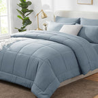 CozyLux Twin Comforter Set with Sheets Grayish Blue, 5 Pieces Bed in a Bag, Dusty Blue Comforter Twin Size, All Season Bedding Set with Stitch Quilted Comforter, Flat Sheet, Fitted Sheet, Pillowcases