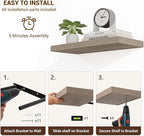 16 Inch Floating Shelves, 3D Textured Wood Grain, 16"x9.25"x1.5" Inch Deep Floating Shelves for Wall, Wooden Shelves for Bathroom, Bedroom, Living Room, Vintage Gray Oak, 2 Pieces